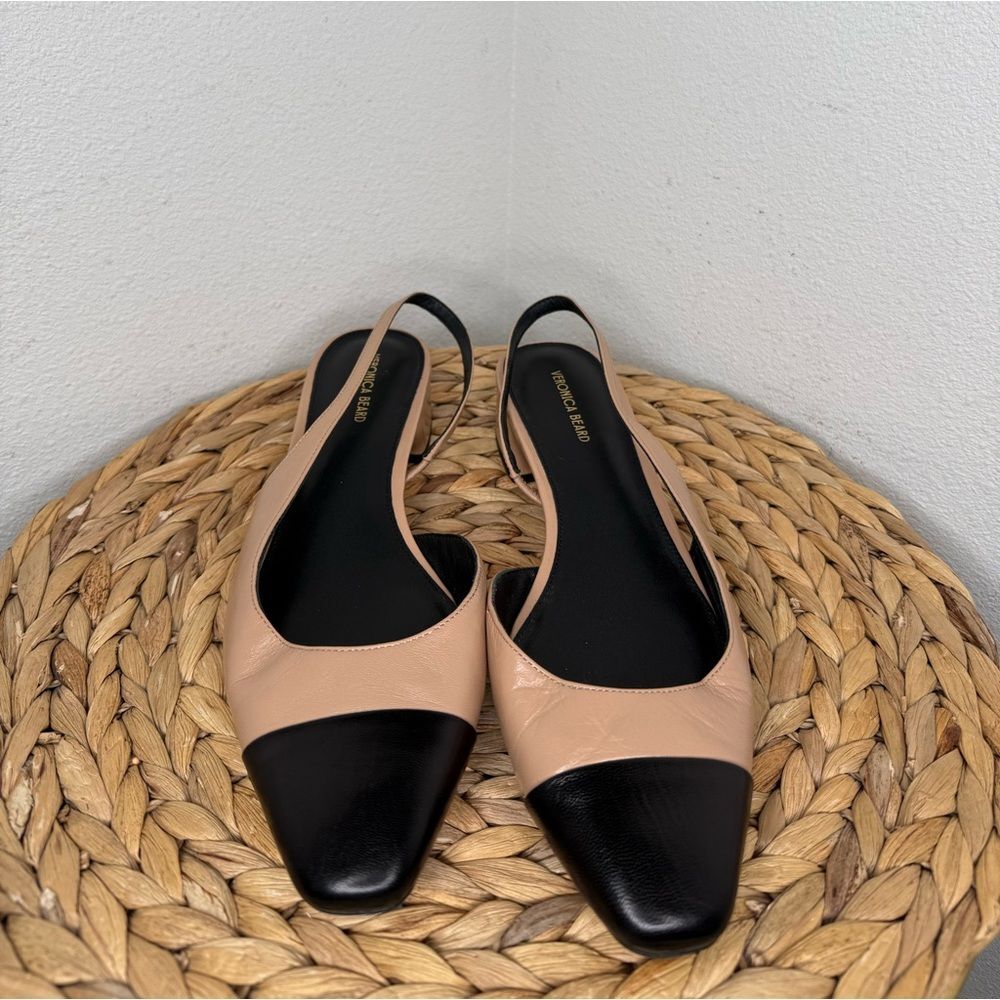 Veronica Beard Heels Cecile Half d'Orsay Slingback Block Heel Captoe black camel - Picture 4 of 10